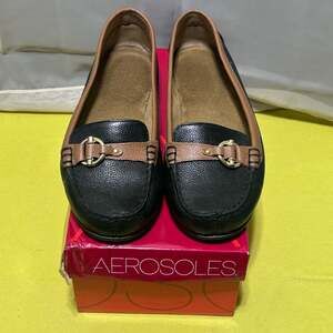 Aerosoles Nu Moon Black Leather Buckle Loafers Size 9.5